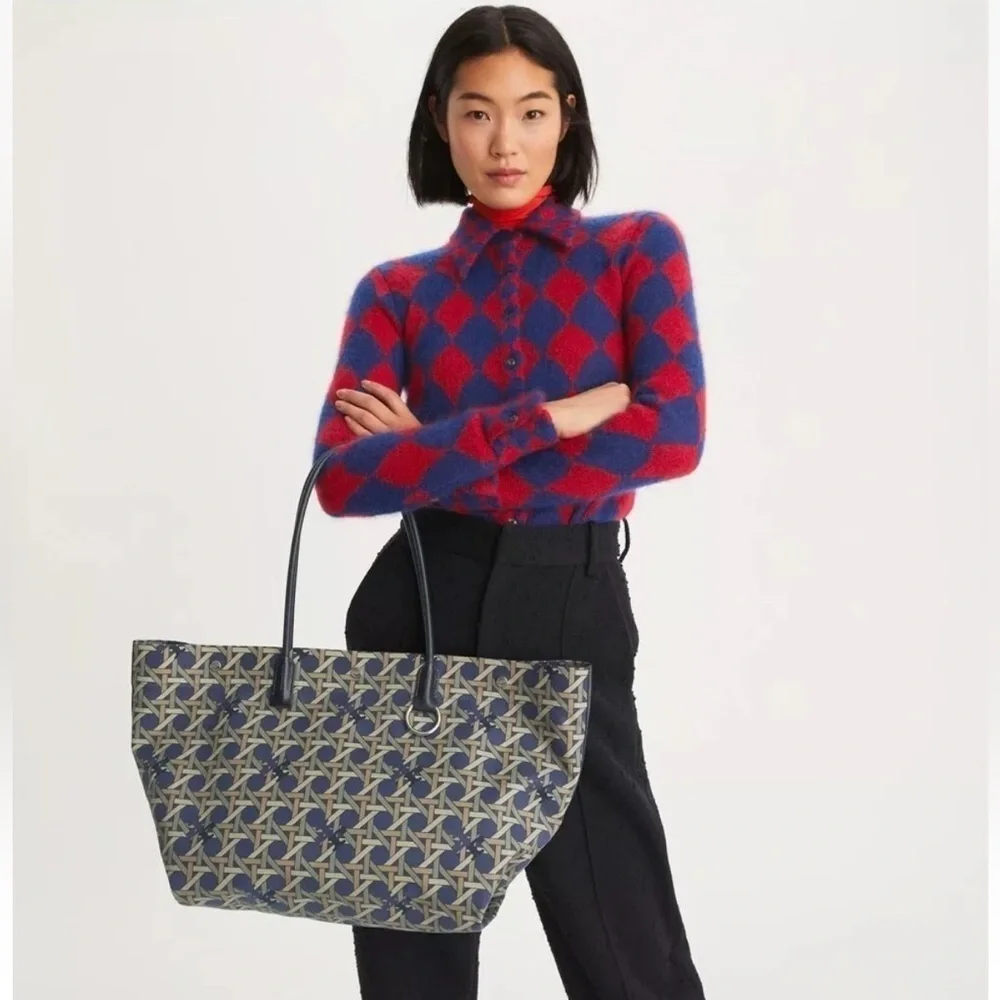 New Tory Burch basketweave Print tote bag